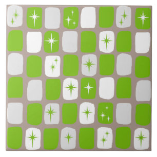 Retro Green & White Starburst Ceramic Tile