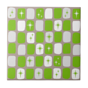 Retro Green & White Starburst Ceramic Tile