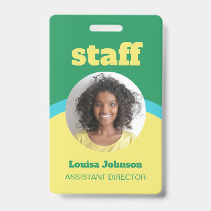 Retro Green Yellow Round ID Photo Staff Badge