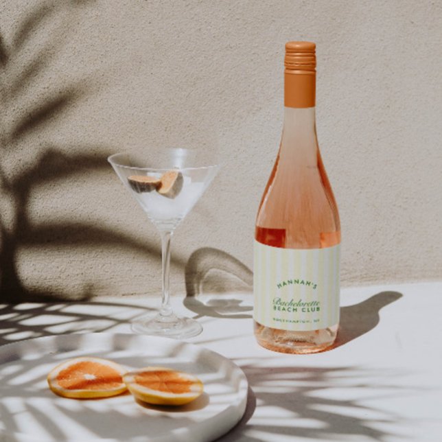 Retro Green & Yellow Stripes Bachelorette Sparkling Wine Label (Retro Green & Yellow Stripes Bachelorette Sparkling Wine Label)