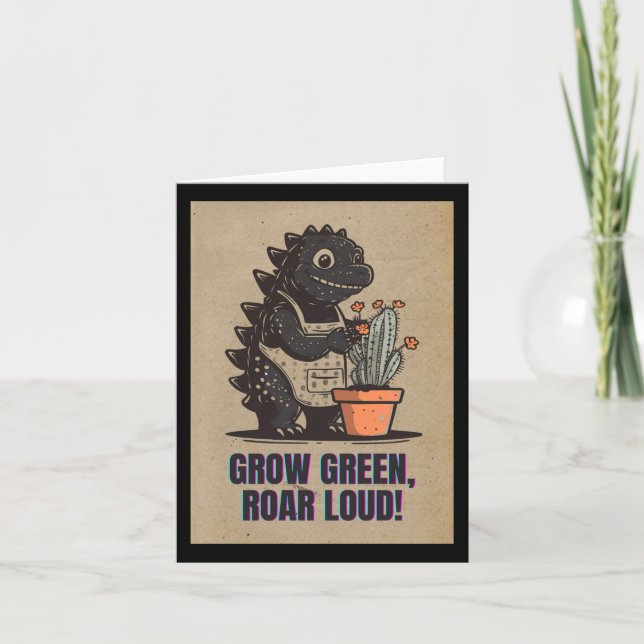 Retro Greenzilla – Cute Godzilla Gardening Sticker Card (Front)