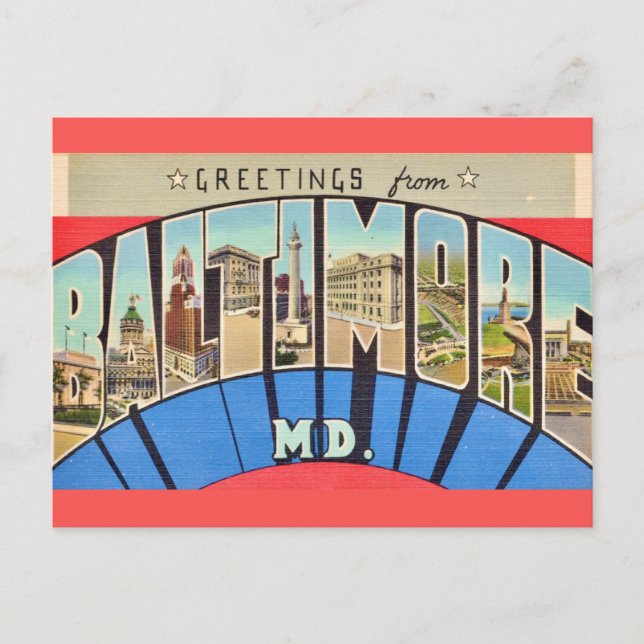 Retro Greeting from Baltimore MD Postcard (Front)