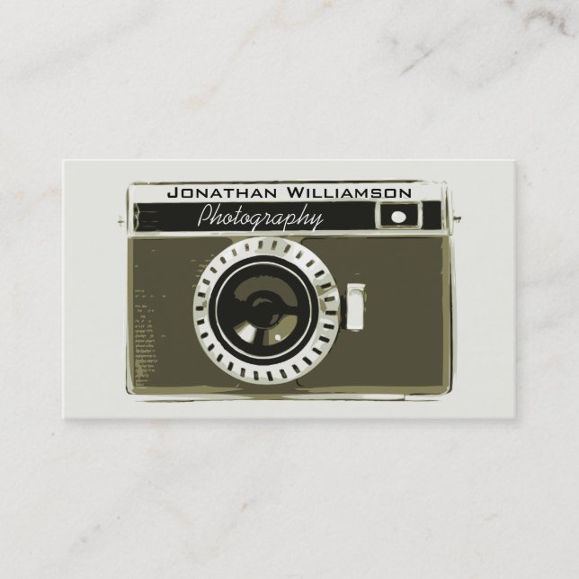 Retro Grey Camera Photography Business Cards (Front)