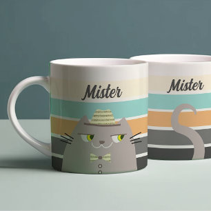 Retro Grey Cat Name Coffee Mug