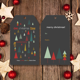 Retro Grey Colourful Oh Christmas Tree Holiday Gift Tags