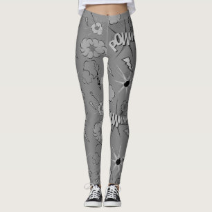Retro Grey Comic Book Pattern Leggings