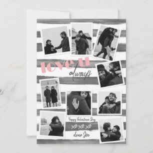 Retro grey custom 9 Couple Photos "love u always" Holiday Card