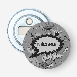 Retro Grey Custom Comic Book Pattern Personalised Bottle Opener