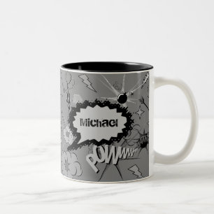 Retro Grey Custom Comic Book Pattern Personalised Two-Tone Coffee Mug
