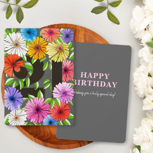 Retro Grey Floral Happy 21st Birthday Card