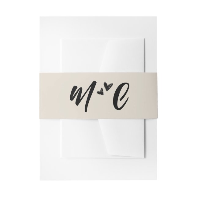 Retro Grey Hand Drawn Hearts Illustration Monogram Invitation Belly Band (Front Example)