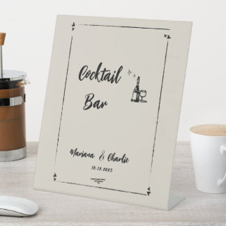 Retro Grey Hand Drawn Illustrated Cocktail Bar Pedestal Sign