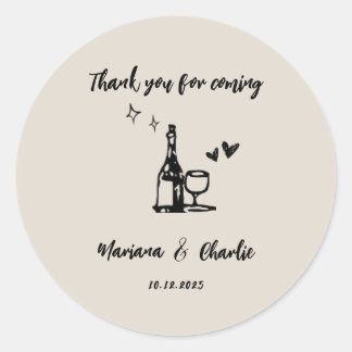 Retro Grey Hand Drawn Illustrated Wedding Classic Round Sticker