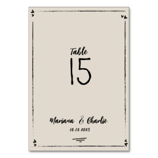 Retro Grey Hand Drawn Illustrated Wedding Table Number