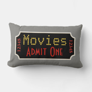 Retro Grey Home Theatre Movie Ticket Cinema Pillow