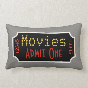 Retro Grey Home Theatre Movie Ticket Cinema Pillow