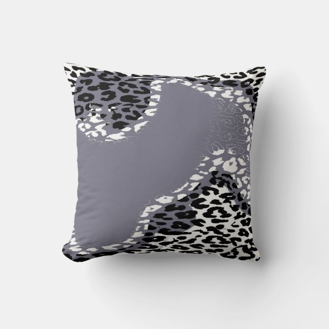 Retro Grey Leopard Print and Modern Design Cushion (Front)
