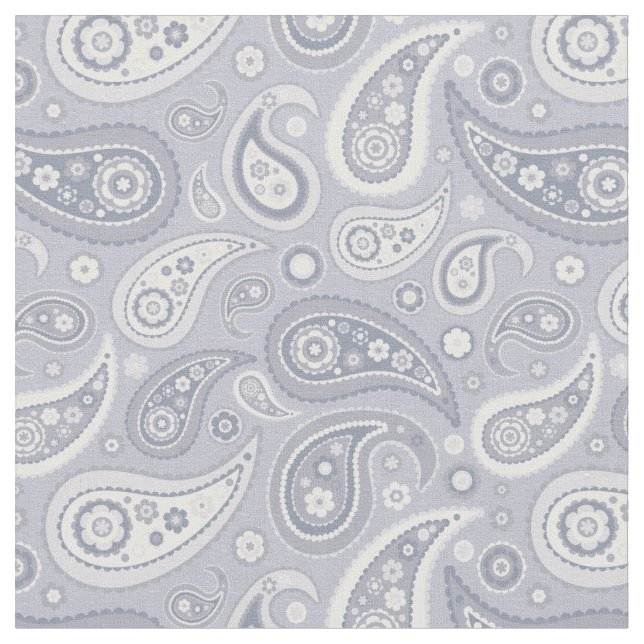 Retro Grey Paisley Pattern Fabric (Close Up)