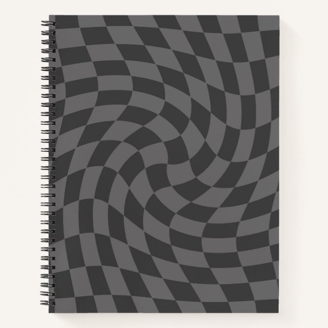 Retro Grey Pastel Warped Checks Chequered  Notebook (Front)
