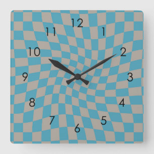 Retro Grey Pink Check Warped Chequered Dorm  Square Wall Clock