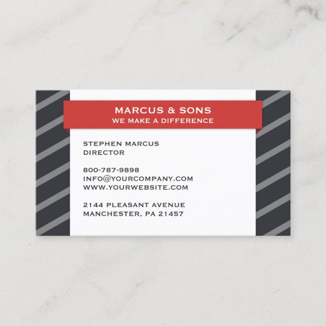 Retro Grey Red Banner Business Card (Front)