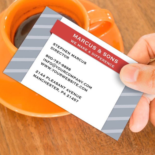 Retro Grey Red Banner Business Card (Creator Uploaded)