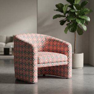 Retro Grey Red & White Ethnic Geometric Pattern Fabric