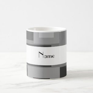 Retro grey squares personalised name coffee mug