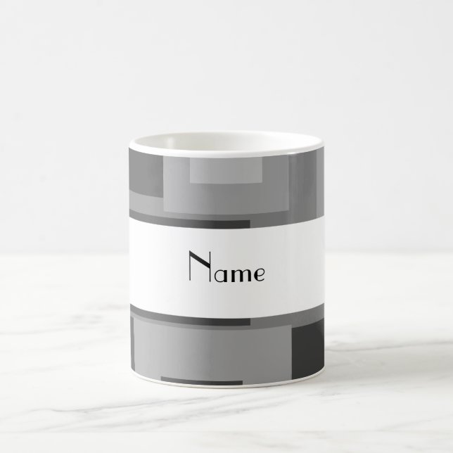 Retro grey squares personalised name coffee mug (Center)