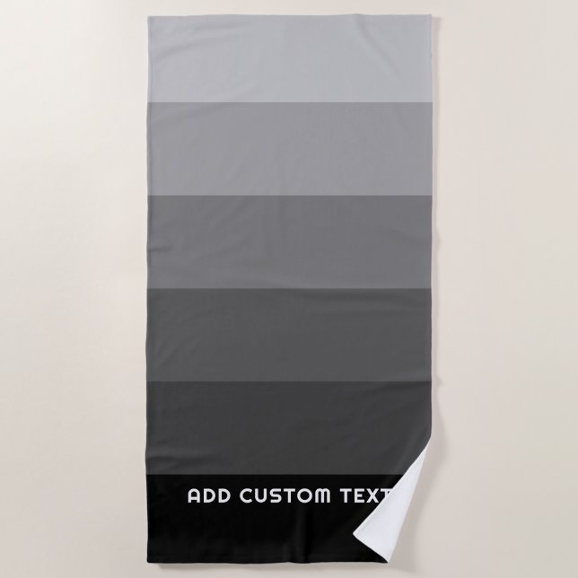 Retro Grey Stripes with Simple Sans Serif Name Beach Towel (Front)