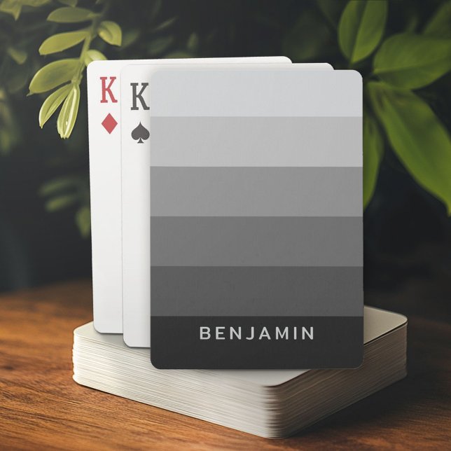 Retro Grey Stripes with Simple Sans Serif Name Playing Cards (Custom Poker Playing Cards)