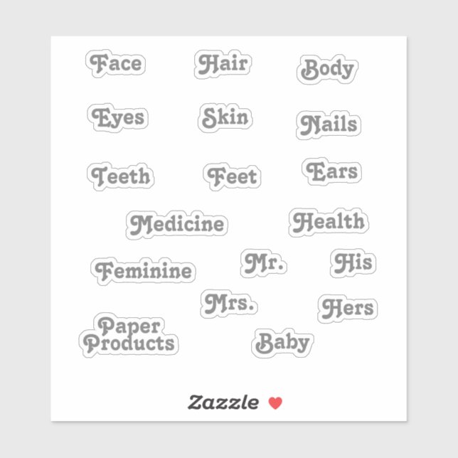 Retro Grey Toiletry Labels (Sheet)