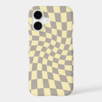 Retro Grey Yellow Pastel Warped Chequerboard