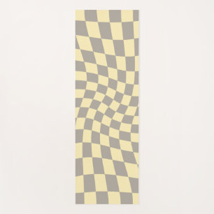 Retro Grey Yellow Pastel Warped Chequerboard Yoga Mat