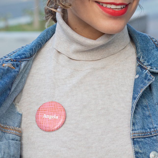 Retro Grid Abstract Pattern Personalizable 6 Cm Round Badge (Creator Uploaded)