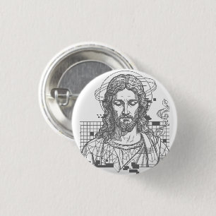Retro Grid Jesus King Of Kings Revelation 19:16 3 Cm Round Badge
