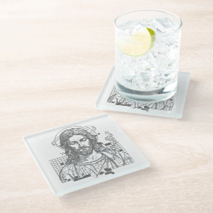 Retro Grid Jesus King Of Kings Revelation 19:16 Glass Coaster