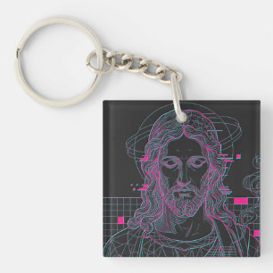 Retro Grid Jesus King Of Kings Revelation 19:16 Key Ring