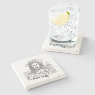 Retro Grid Jesus King Of Kings Revelation 19:16 Stone Coaster