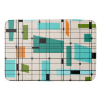 Retro Grid & Starbursts Bath Mat