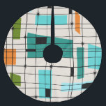 Retro Grid & Starbursts Christmas Tree Skirt<br><div class="desc">This Retro Grid and Starbursts Custom Christmas Tree Skirt is where vintage style meets modern day. It features a cream coloured background with kitschy, off kilter squares and rectangles in teal, turquoise, This light blue, orange, and avocado green. The whimsical blocks of colour are overlayed are worked into some of...</div>