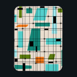 Retro Grid & Starbursts Flexible Magnet<br><div class="desc">This Retro Grid and Starbursts Flexible Magnet is where vintage style meets modern day. It features a cream coloured background with kitschy, off kilter squares and rectangles in teal, turquoise, This light blue, orange, and avocado green. The whimsical blocks of colour are overlayed are worked into some of the grid...</div>