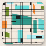 Retro Grid & Starbursts Hard Plastic Coasters<br><div class="desc">These Retro Grid and Starbursts Hard Plastic Coasters are where vintage style meets modern day. It features a cream coloured background with kitschy, off kilter squares and rectangles in teal, turquoise, This light blue, orange, and avocado green. The whimsical blocks of colour are overlayed are worked into some of the...</div>