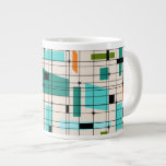 Retro Grid & Starbursts Jumbo Mug<br><div class="desc">This Retro Grid and Starbursts Jumbo Mug is where vintage style meets modern day. It features a cream coloured background with kitschy, off kilter squares and rectangles in teal, turquoise, This light blue, orange, and avocado green. The whimsical blocks of colour are overlayed are worked into some of the grid...</div>