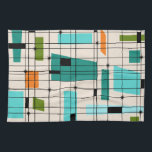 Retro Grid & Starbursts Kitchen Towel<br><div class="desc">This Retro Grid and Starbursts Kitchen Towel is where vintage style meets modern day. It features a cream coloured background with kitschy, off kilter squares and rectangles in teal, turquoise, This light blue, orange, and avocado green. The whimsical blocks of colour are overlayed are worked into some of the grid...</div>