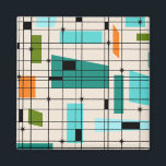 Retro Grid & Starbursts Magnet<br><div class="desc">This Retro Grid and Starbursts Magnet is where vintage style meets modern day. It features a cream colored background with kitschy, off kilter squares and rectangles in teal, turquoise, This light blue, orange, and avocado green. The whimsical blocks of color are overlayed are worked into some of the grid intersections....</div>