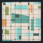 Retro Grid & Starbursts Marble Coaster<br><div class="desc">This Retro Grid and Starbursts Marble Coaster is where vintage style meets modern day. It features a cream coloured background with kitschy, off kilter squares and rectangles in teal, turquoise, This light blue, orange, and avocado green. The whimsical blocks of colour are overlayed are worked into some of the grid...</div>