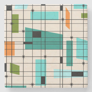 Retro Grid & Starbursts Marble Coaster
