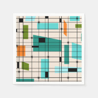 Retro Grid & Starbursts Paper Napkins