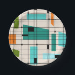 Retro Grid & Starbursts Paper Plate<br><div class="desc">This Retro Grid and Starbursts Paper Plate is where vintage style meets modern day. It features a cream coloured background with kitschy, off kilter squares and rectangles in teal, turquoise, This light blue, orange, and avocado green. The whimsical blocks of colour are overlayed are worked into some of the grid...</div>